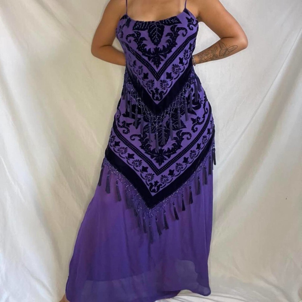 Beautiful vintage purple beaded fringe maxi dress - Picture 3 of 4